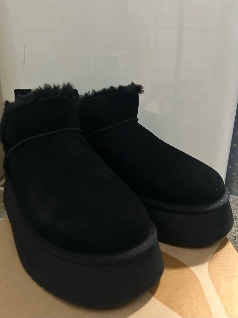Koolaburra Black Faux Fur Ultra Mini Platform Slip-On Shoes